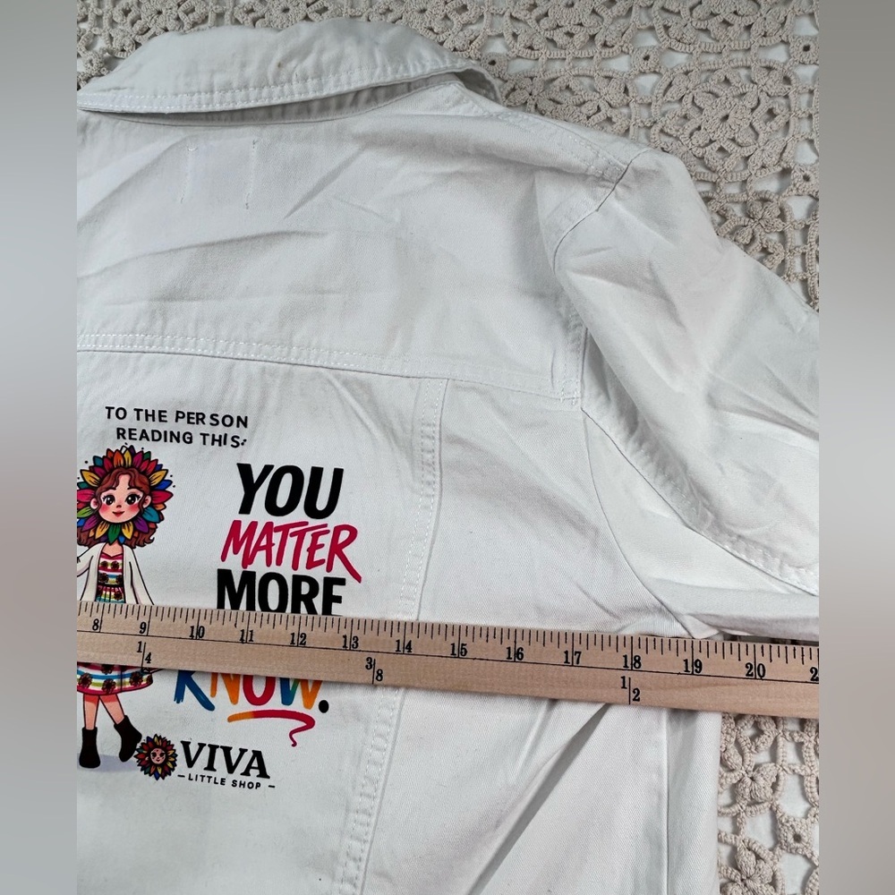 Custom White Denim Jacket “You Matter More Than You Know” Graphic size youth L - Picture 9 of 11